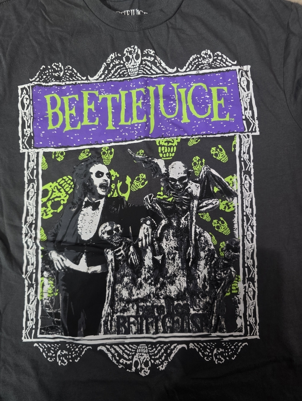 Beetlejuice Graphic Tshirt Charcoal Purple Green Size L - Picture 2 of 5